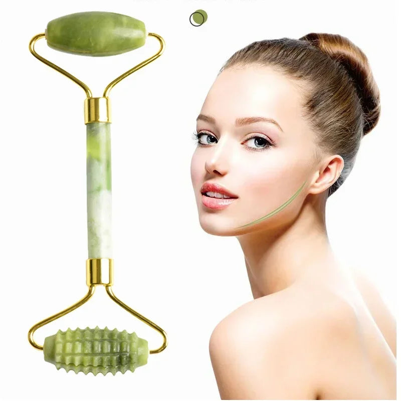 Double Head Jade Roller & Guasha Facial Massage Set.