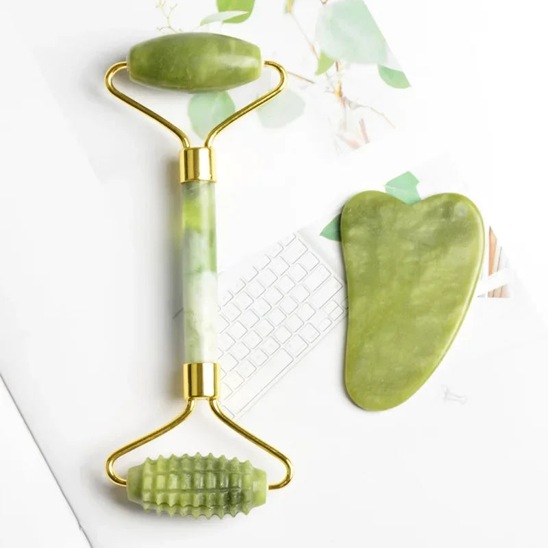 Double Head Jade Roller & Guasha Facial Massage Set.